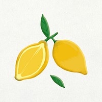 Doodle lemon collage element, cute emoji psd