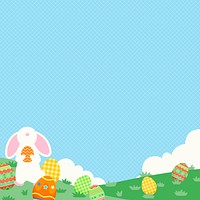 Happy Easter background, blue bunny border in cute design vector