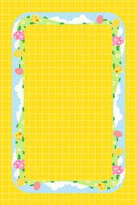 Cute Easter frame background, yellow grid pattern for kids vector