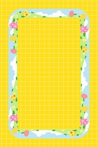 Cute Easter frame background, yellow grid pattern for kids