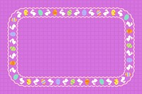 Cute Easter frame background, purple grid pattern for kids psd