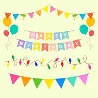 Colorful happy birthday decoration sticker set grid, psd