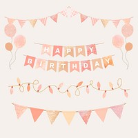 Pastel happy birthday decoration sticker set grid, psd