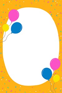 Orange frame background, confetti, balloons, celebration design vector