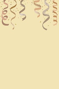Gold confetti, ribbons, party frame background, psd