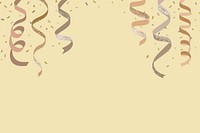 Gold confetti, ribbons, party frame background, vector