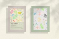 Card mockup, kids doodle on neutral color background psd