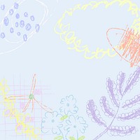 Kids abstract scribble background, pastel cute design in blue psd