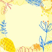 Floral line art frame background, hand drawn scribble design psd