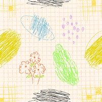 Crayon grids kids pattern, pink hand drawn doodle design psd