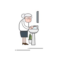 Illustration of a senior lady on the lavatory