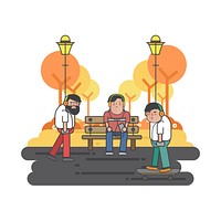 Illustration of guys hanging in the park