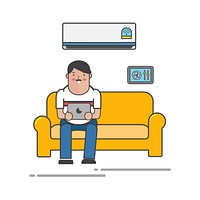 Illustration of a man using a tablet on the couch