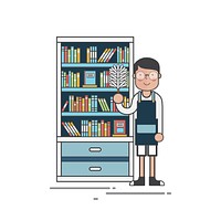 Illustration of a guy cleaning a bookshelf