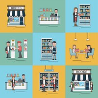 Set illustration of book store graphics