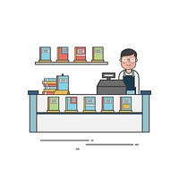 Illustration of a bookstore cashier counter