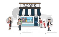 People outside a bookstore vector