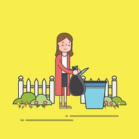 Illustration of a woman taking out the trash