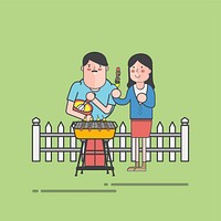 Illustration of a couple doing a barbecue