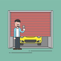 Illustration of a man with a remote at the garage