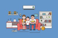 Illustration of a family watching TV at home