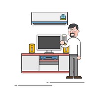 Illustration of a man holding the remote control in the living room