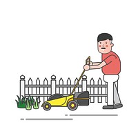Illustration of a man moving the lawn