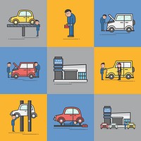Illustration of car garage vector set