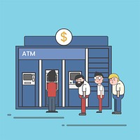 People lining up to withdraw or deposit money on ATM illustration