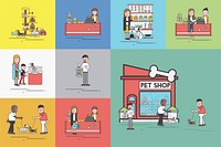 Illustration set of pet shop