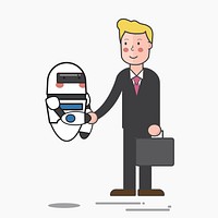 Illustration of a business man shaking hands with a robot