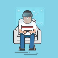 Man experiencing metaverse, wearing VR headset vector