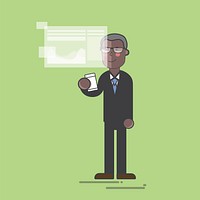 Illustration of a businessman looking at a hologram