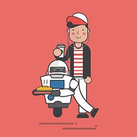 Guy with a robot waiter