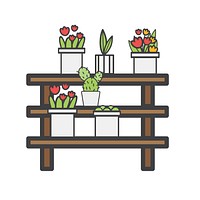 Illustration of cactus plants on wood shelves