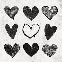 Distressed heart stickers, black design set psd