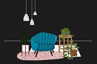 Cute living room background, with furniture & home decor illustration vector