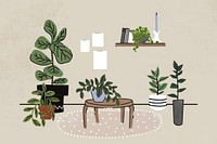 Aesthetic living room background, with furniture & home decor illustration