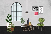 Cute cafe decor background, with furniture illustration psd