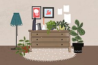 Cute home decor background, with furniture illustration psd
