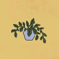 Hanging potted plant sticker, home decor illustration vector