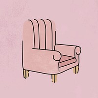Pink armchair sticker, furniture & home decor illustration psd