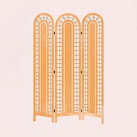 Retro rattan room divider, home decor illustration psd