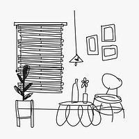 Living room doodle sketch, home interior illustration vector