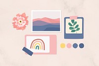 Mood board mockup, feminine collage art, wall decor vector