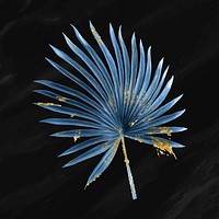 Fan palm leaf collage element, blue design vector