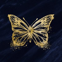 Butterfly collage element, gold glitter design psd