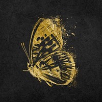 Butterfly collage element, gold glitter design psd