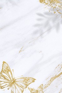 White background, gold glitter butterfly, marble design