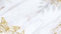 White desktop wallpaper, gold glitter butterfly design